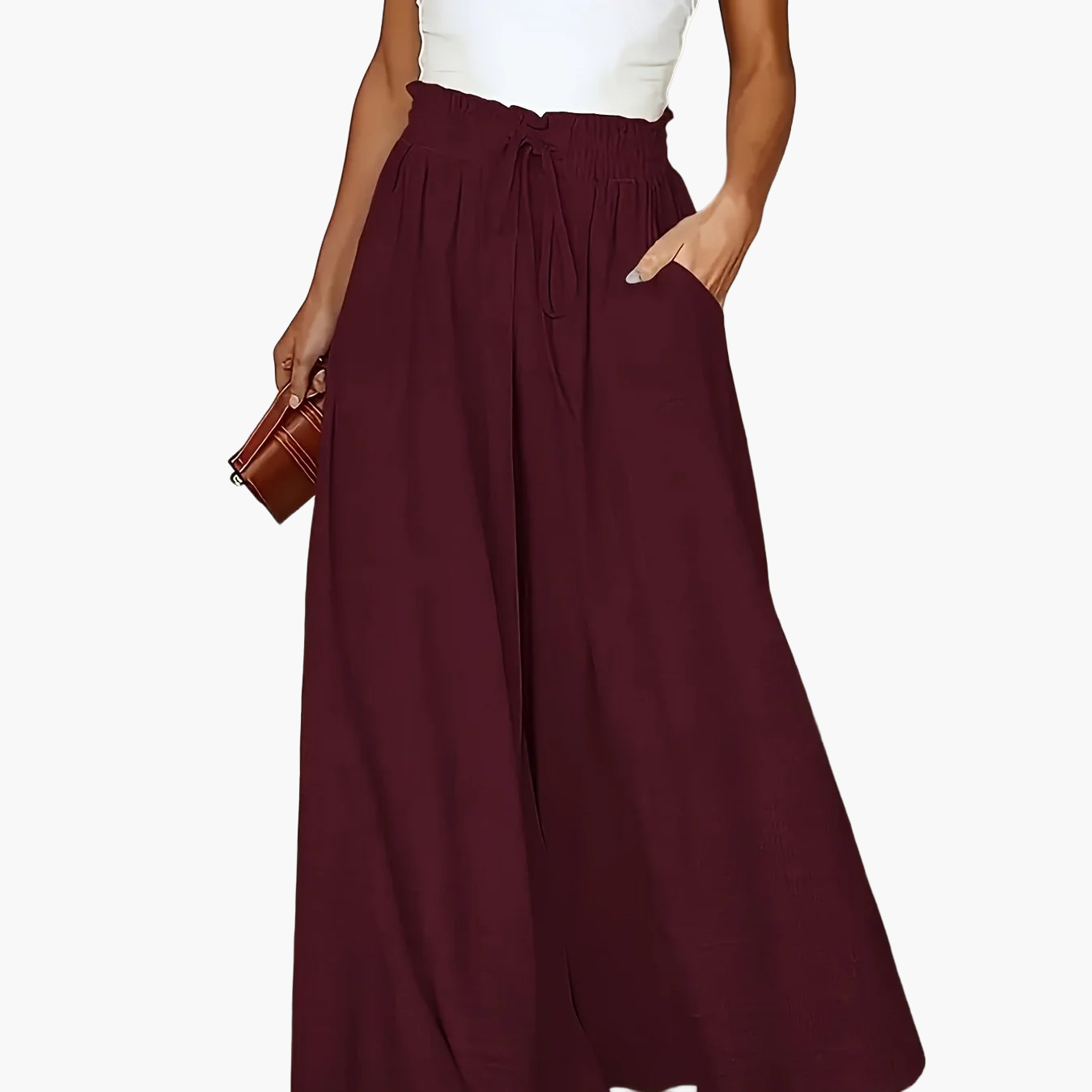 Women's maxi skirt with wide leg and paperbag waist – Elegant casual style for spring and summer