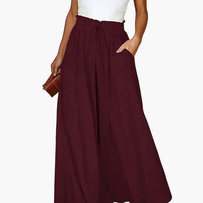 Women's maxi skirt with wide leg and paperbag waist – Elegant casual style for spring and summer