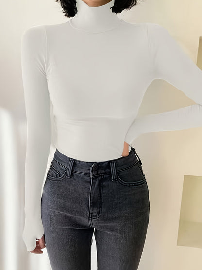 Damen Rollkragenshirt Langarm mit Daumenlöchern – Eng Anliegend