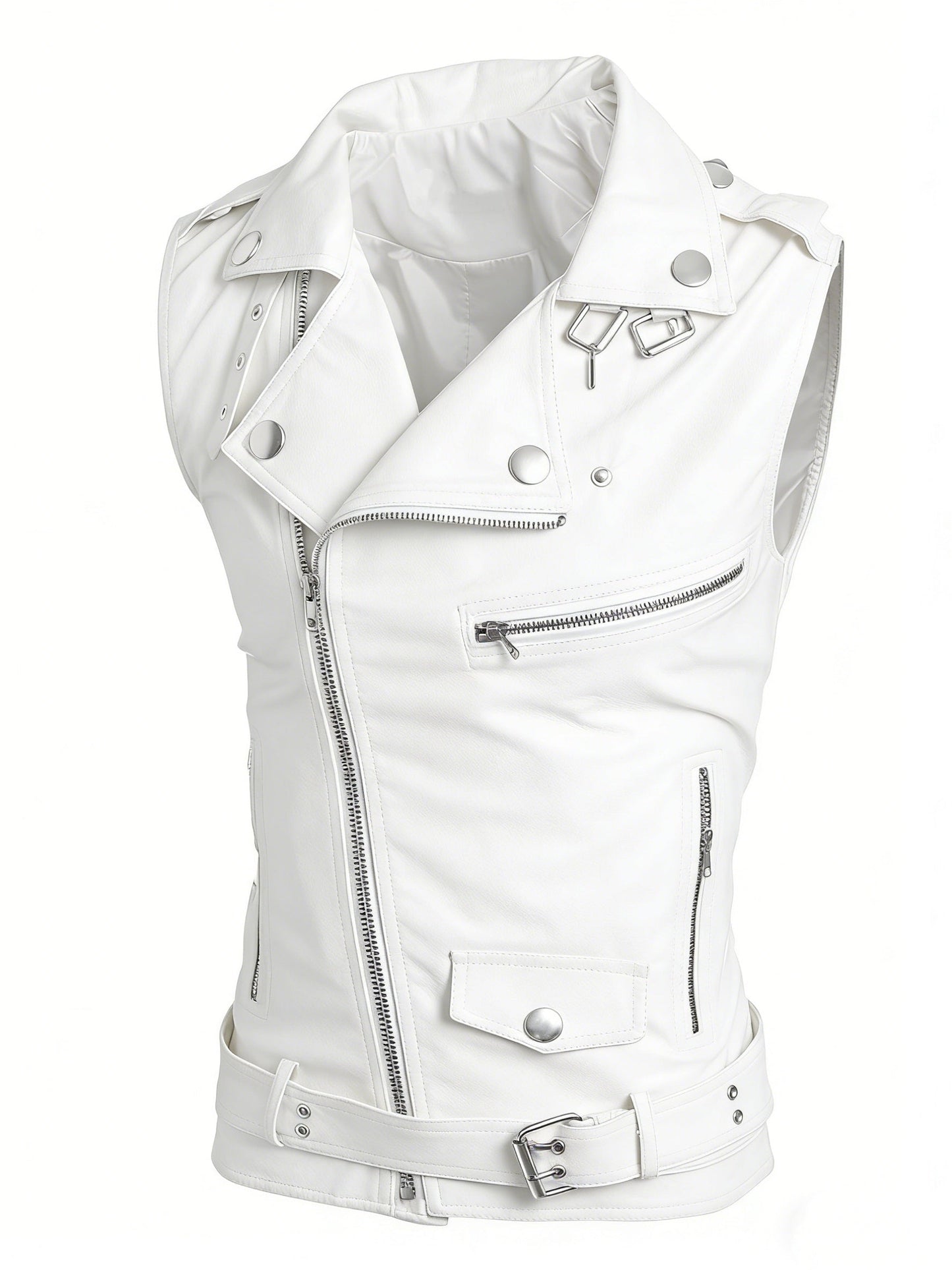 Sleeveless biker vest with zippers and studs