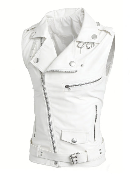 Sleeveless biker vest with zippers and studs