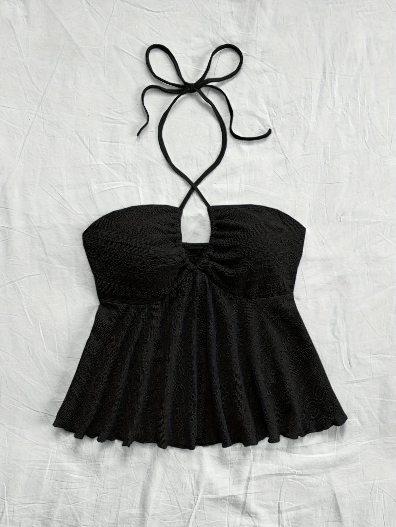 Women's Vintage Halter Babydoll Top with Embroidery – Summer Casual Top