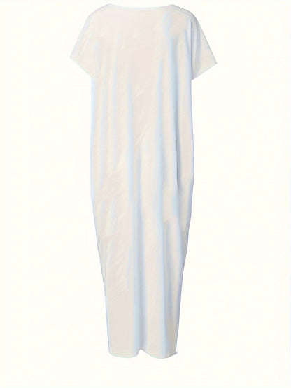 Women's Maxi Dress Loose Casual Summer Leisure Dress with Short Sleeves