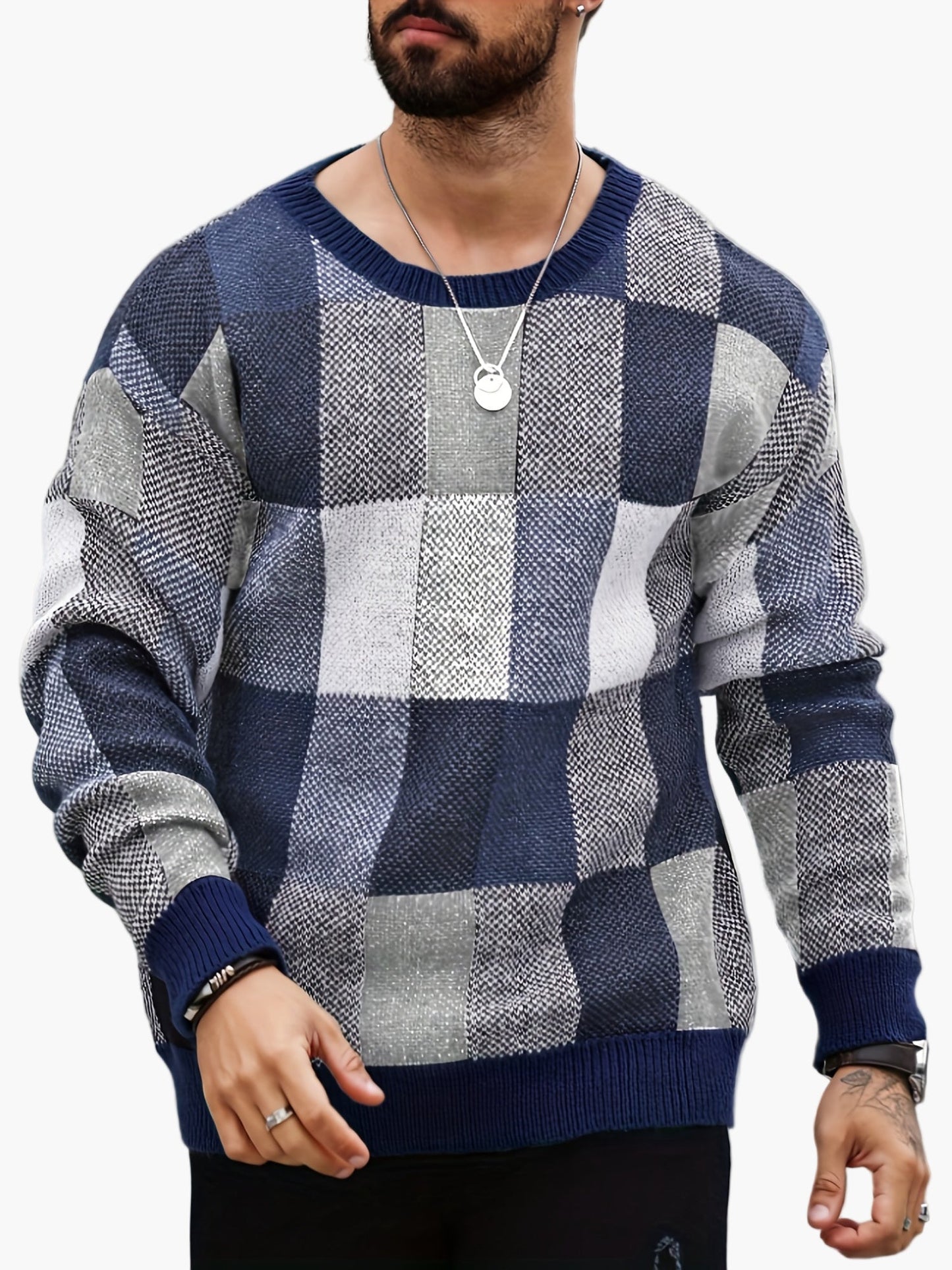 Herren Karierter Strickpullover im Lässigen Stil für Herbst und Winter