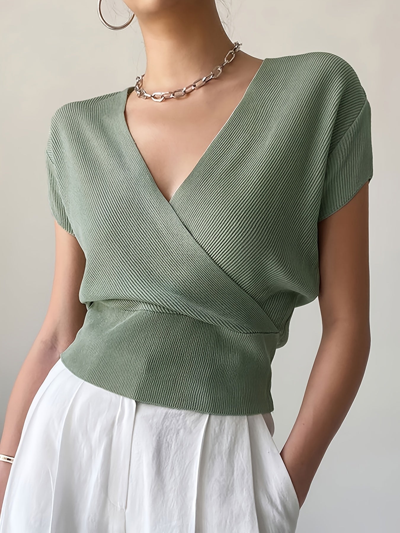 Women's Wrap Shirt with V-Neck – Elegant Casual Top for Everyday and Office Wear
