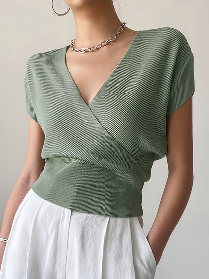 Women's Wrap Shirt with V-Neck – Elegant Casual Top for Everyday and Office Wear