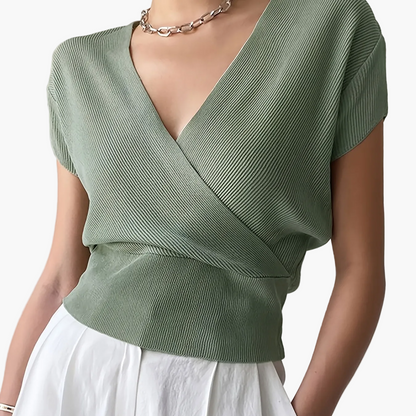 Women's Wrap Shirt with V-Neck – Elegant Casual Top for Everyday and Office Wear