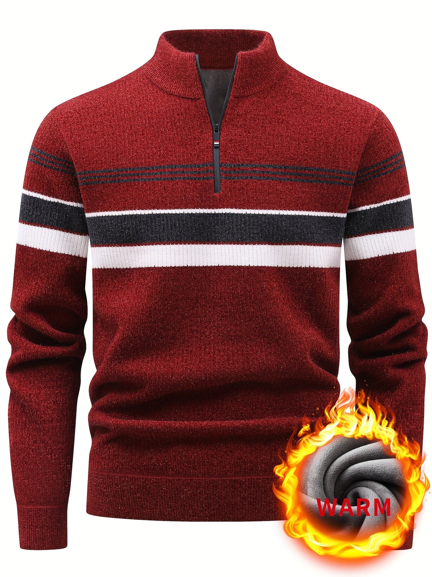 Herren Halb-Reißverschluss Pullover Gerippt mit Streifen