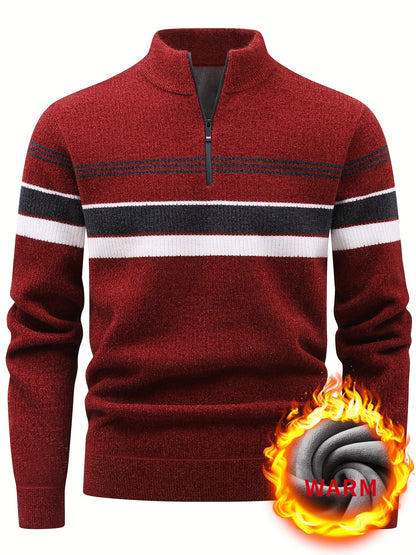 Herren Halb-Reißverschluss Pullover Gerippt mit Streifen