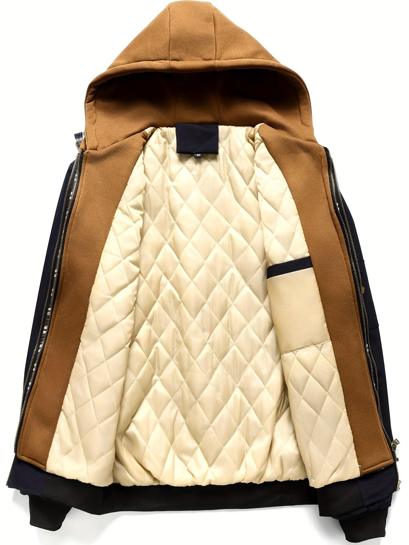 Herren Bomberjacke mit Kapuze Steppfutter Kariert Beige