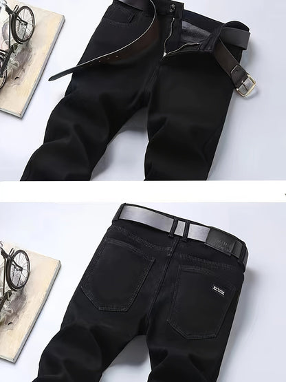 Men's black casual trousers with belt loops