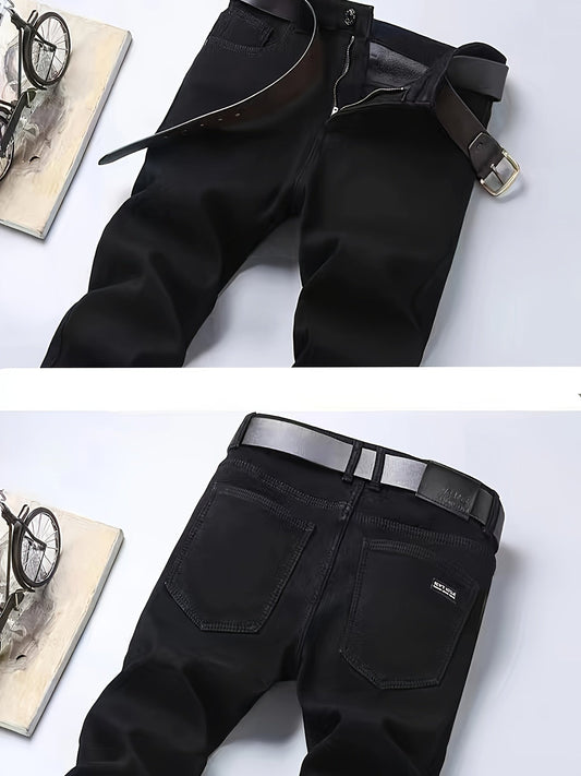 Men's black casual trousers with belt loops