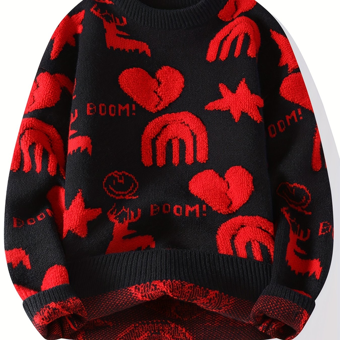 Unisex knitted sweater with a pattern, crew neck, long sleeves