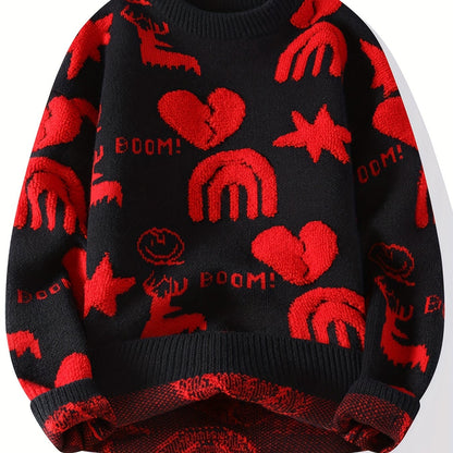 Unisex knitted sweater with a pattern, crew neck, long sleeves