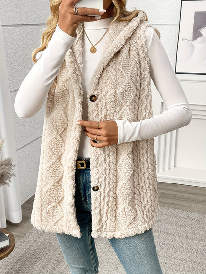 Women's knitted vest with hood and buttons – Elegant casual vest for autumn and winter