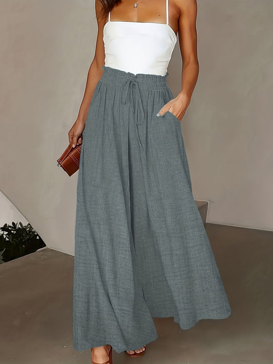 Women's Elegant Wide High Waist Palazzo Pants with Pockets – Perfect for Office & Leisure