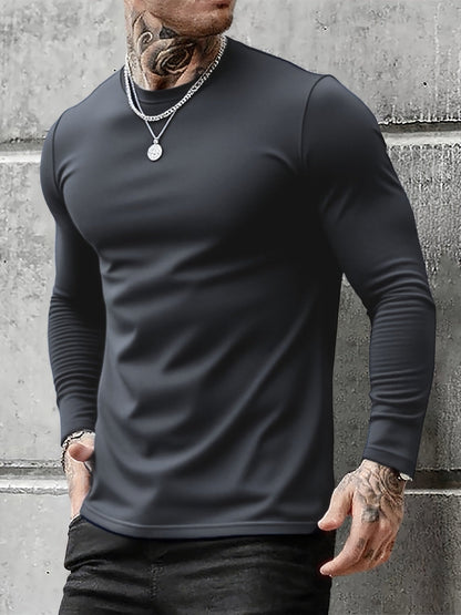 Herren Langarmshirt Rundhals 3er-Pack in Schwarz, Grau und Weiß