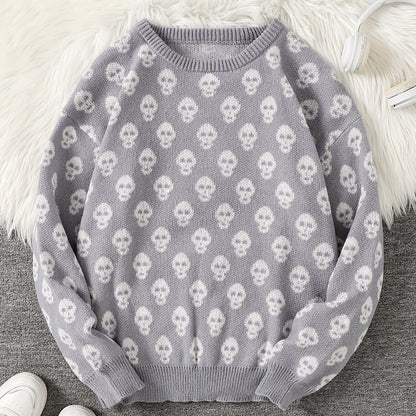 Unisex skull crew-neck long-sleeve knit sweater