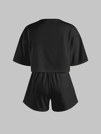 Damen Pyjama-Set mit Herz-Print – Lockeres Freizeit-Outfit für Zuhause und Schlaf
