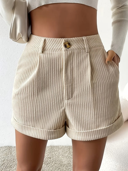 Women's Elegant High-Waist Shorts with Stripe Pattern – Summer Casual Wear