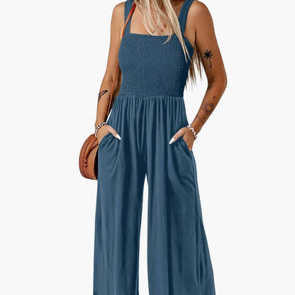 Women's Elegant Jumpsuit with Smocked Top and Wide Legs for Everyday and Leisure