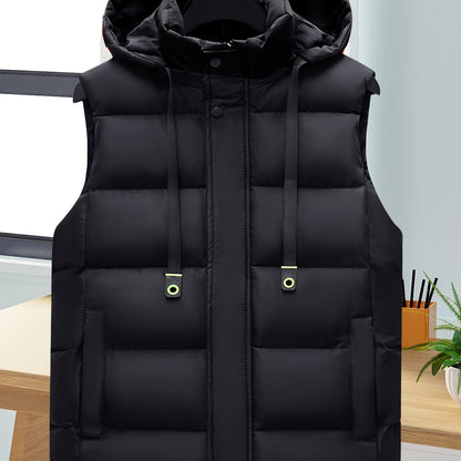 Unisex hooded quilted vest with a zipper and pockets