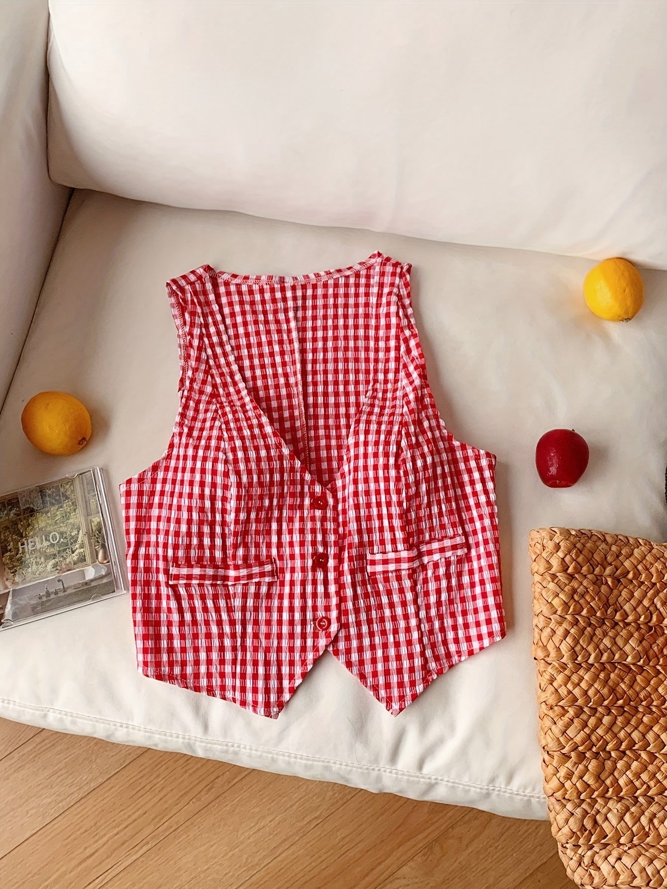 Women's Elegant Checked Vest in Vintage Style for Spring and Summer – Sleeveless, Short, Ideal for Everyday and Leisure Wear