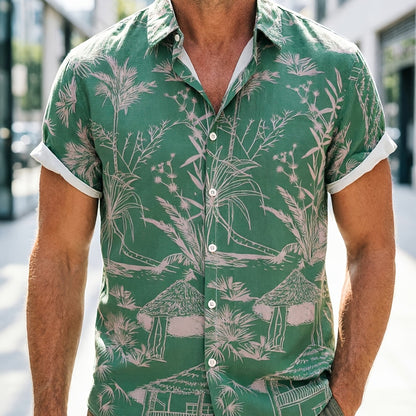 Herren Kurzarm Resorthemd mit Landschafts-Print – Modernes Freizeit- und Urlaubshemd