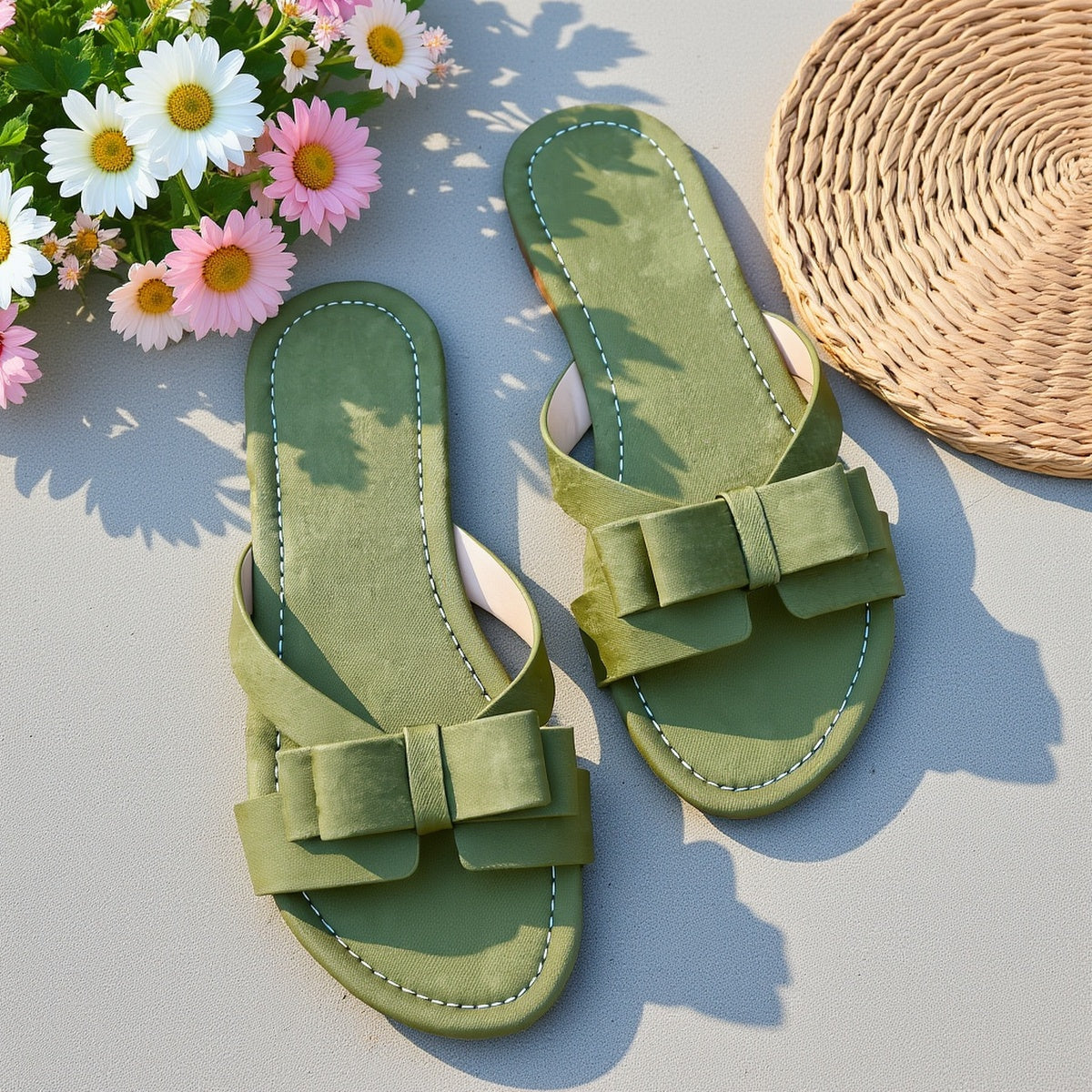 Women's Summer Shoes – Elegant Slides with Bow for Casual Wear & Garden Parties