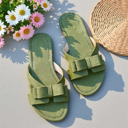 Women's Summer Shoes – Elegant Slides with Bow for Casual Wear & Garden Parties
