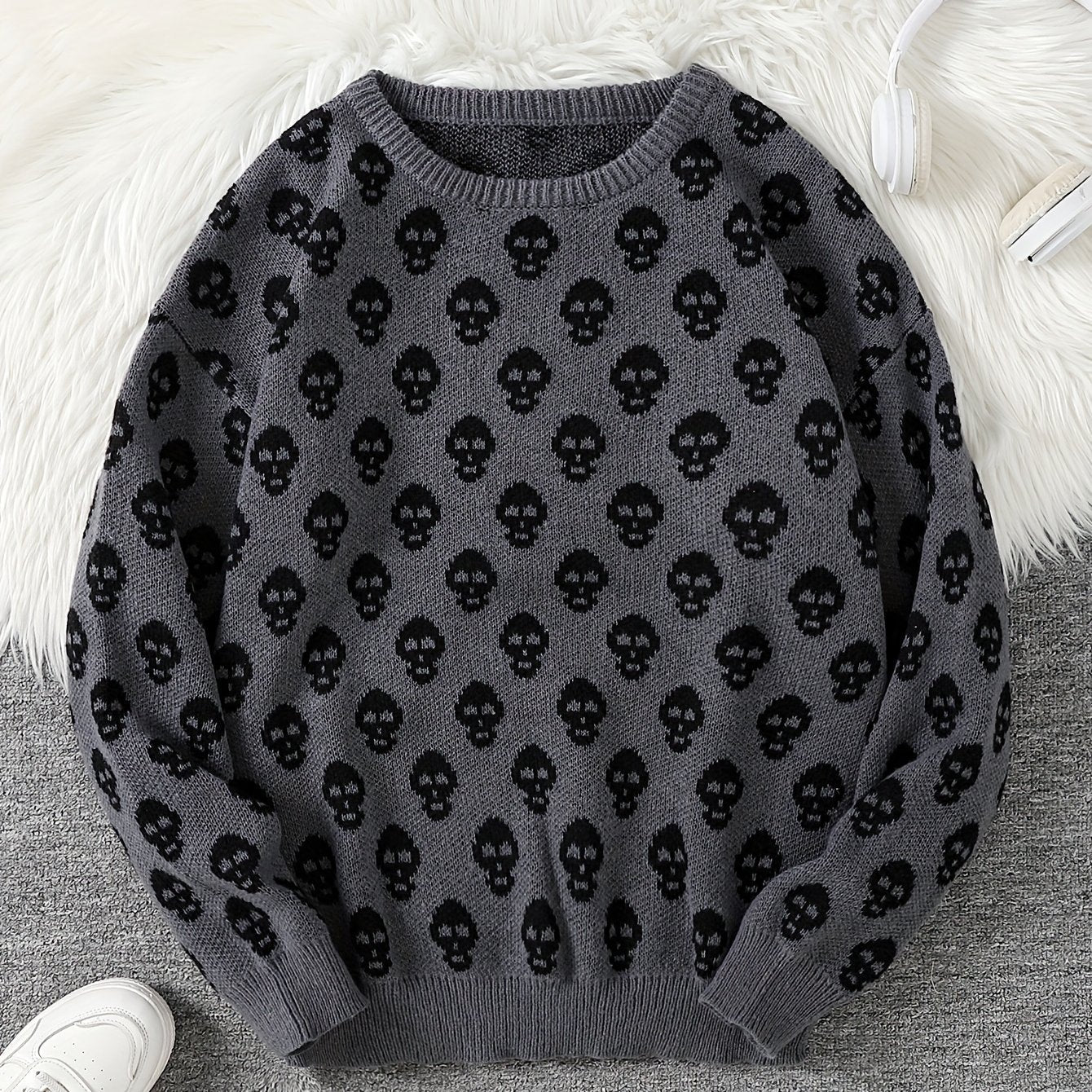 Unisex skull crew-neck long-sleeve knit sweater