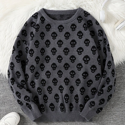 Unisex skull crew-neck long-sleeve knit sweater