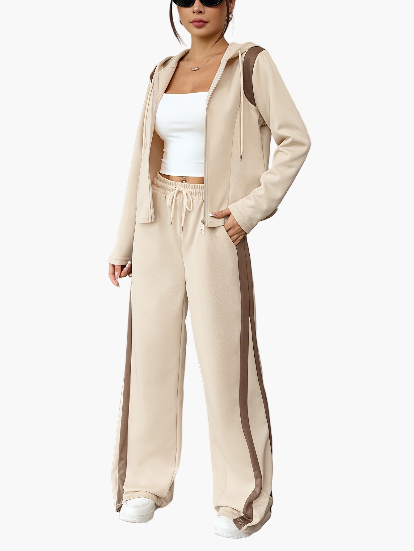 Women's Casual Tracksuit Set with Hoodie – Two-Piece, Casual, Ideal for Everyday and Sports