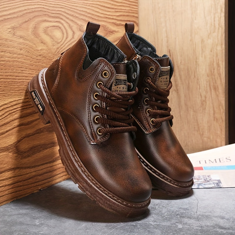 Men's worker boots with laces and a zipper, lined