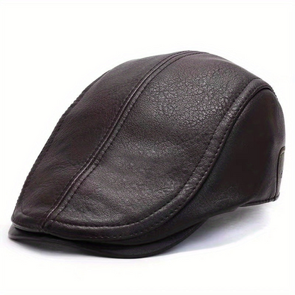 Men's faux-leather flat cap, Black/Brown