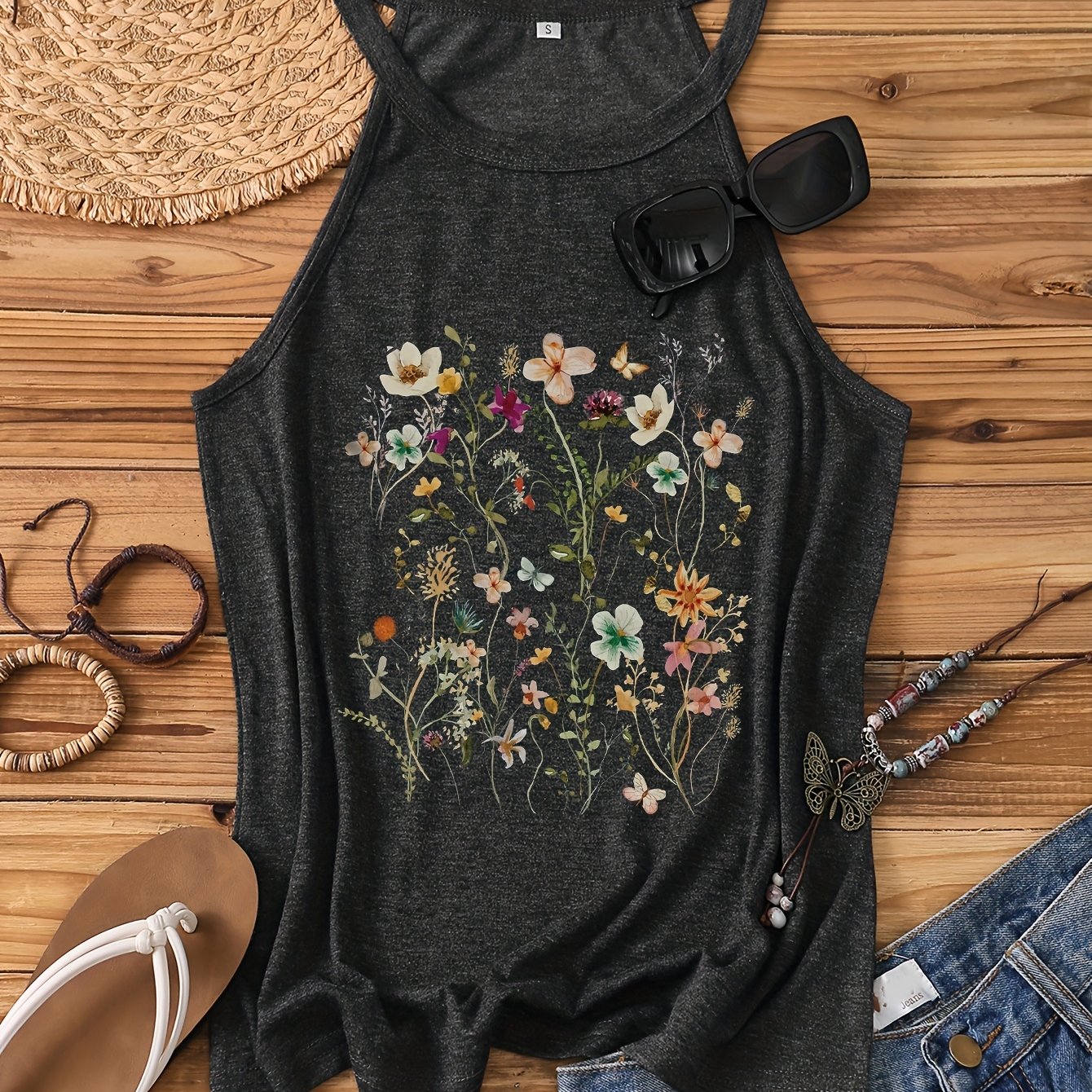 Damen Sommer Tanktop mit Blumenmuster – Freizeit Stil für Frühling und Sommer