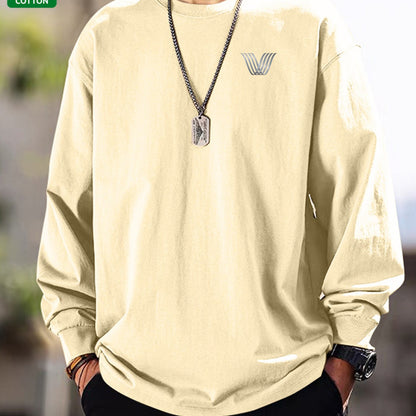 Men's long-sleeve crew-neck casual T-shirt, solid color with logo