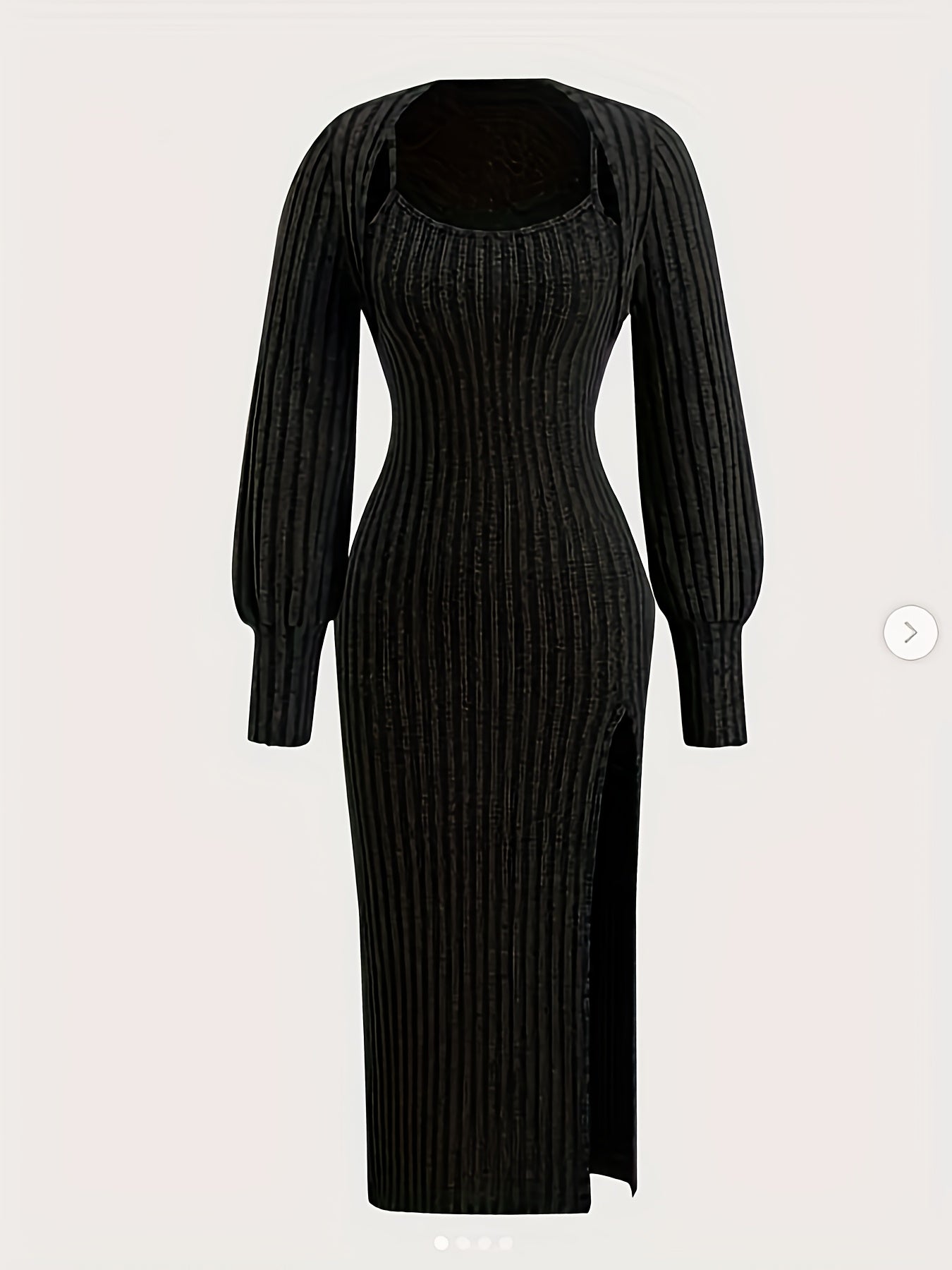 Women's ribbed spaghetti-strap dress and bolero knit set with side slit