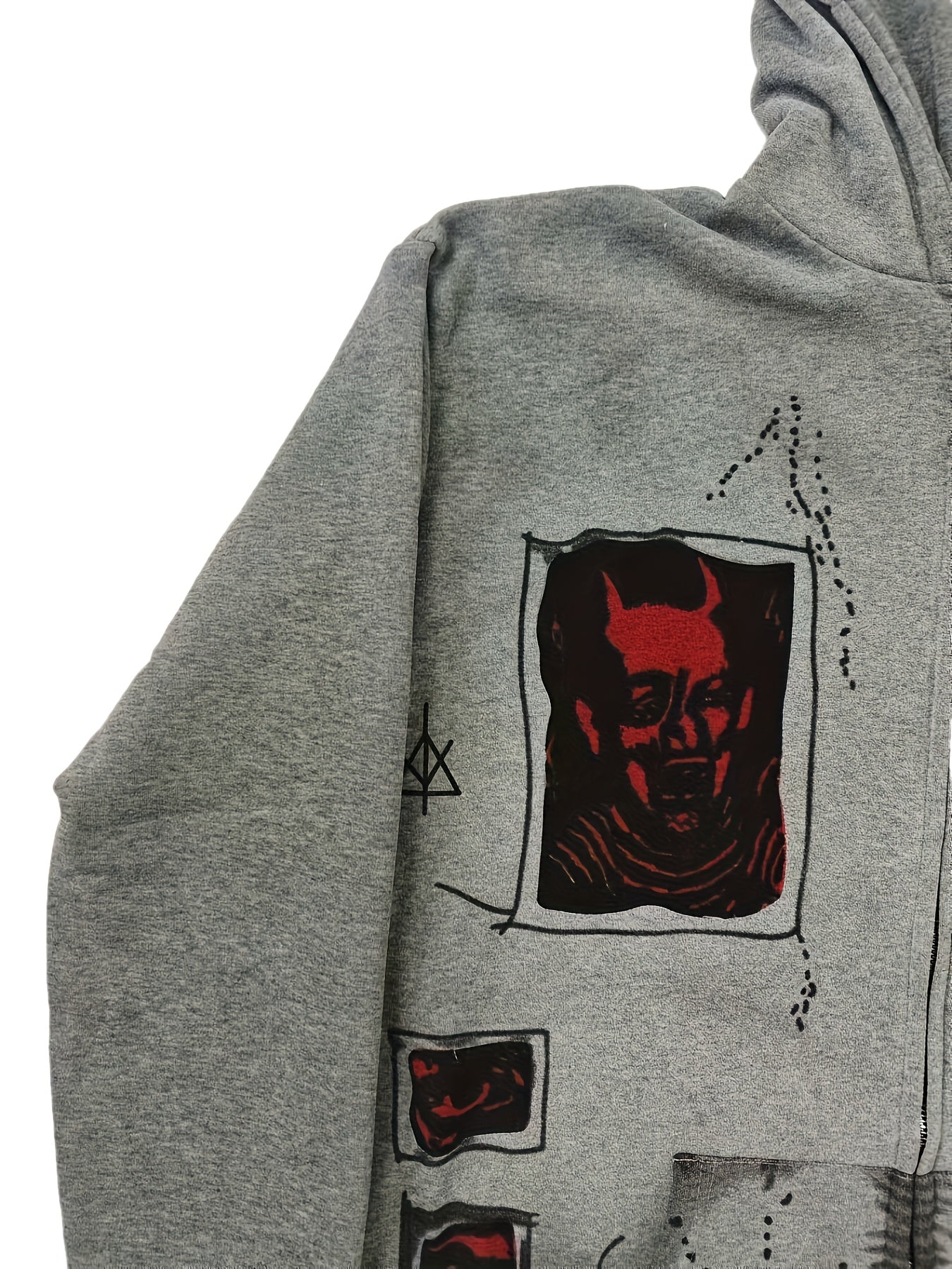 Unisex Kapuzenjacke mit Reißverschluss und Grafikprints, Grau