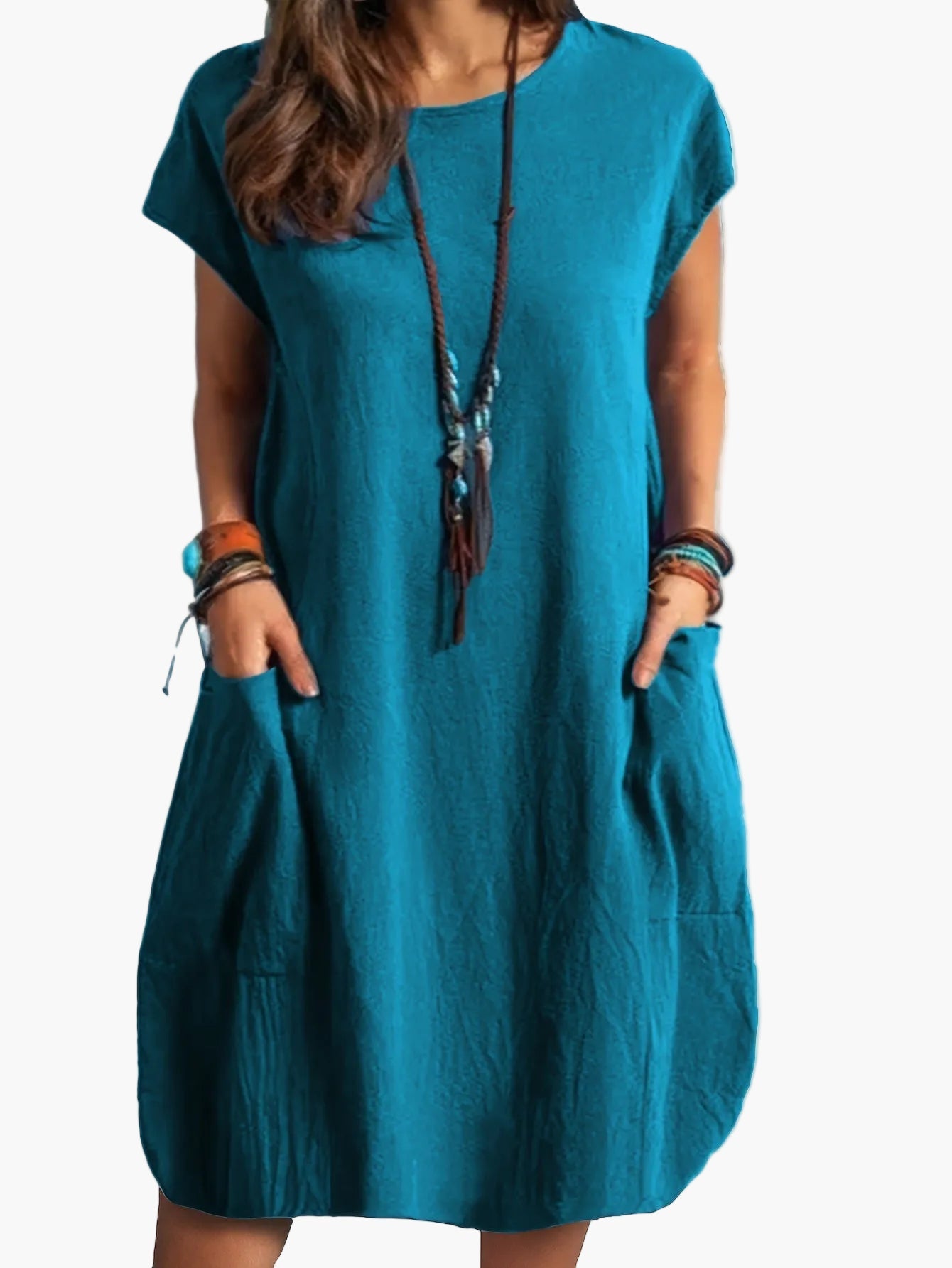 Women's casual dress tunic with loose fit and short sleeves – perfect for spring and summer