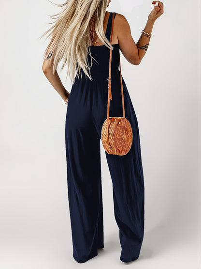 Women's Elegant Jumpsuit with Smocked Top and Wide Legs for Everyday and Leisure