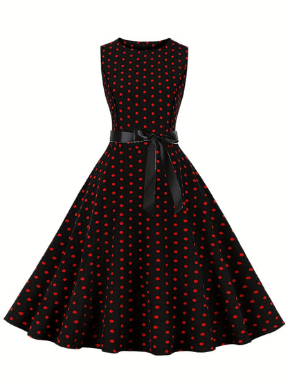 Women's Vintage Polka Dot Fit & Flare Dress for Festive Occasions and Everyday Wear