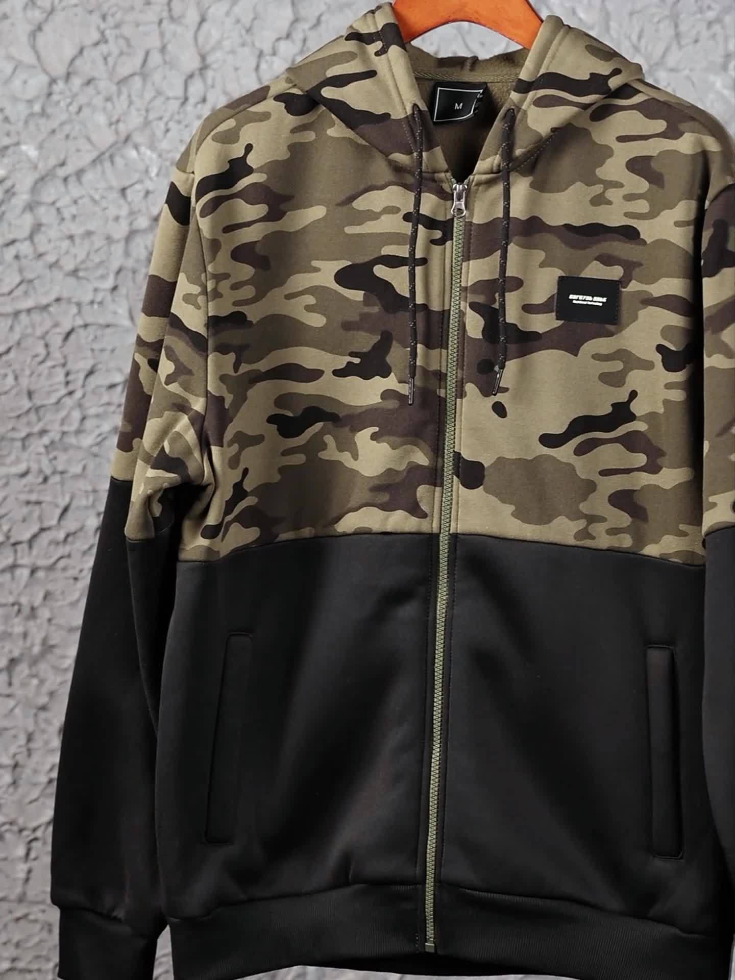 Men's camouflage tracksuit set, hooded jacket & pants, khaki green