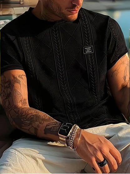Men's T-shirt with knit pattern look, short sleeves, casual style, ideal for everyday wear and leisure