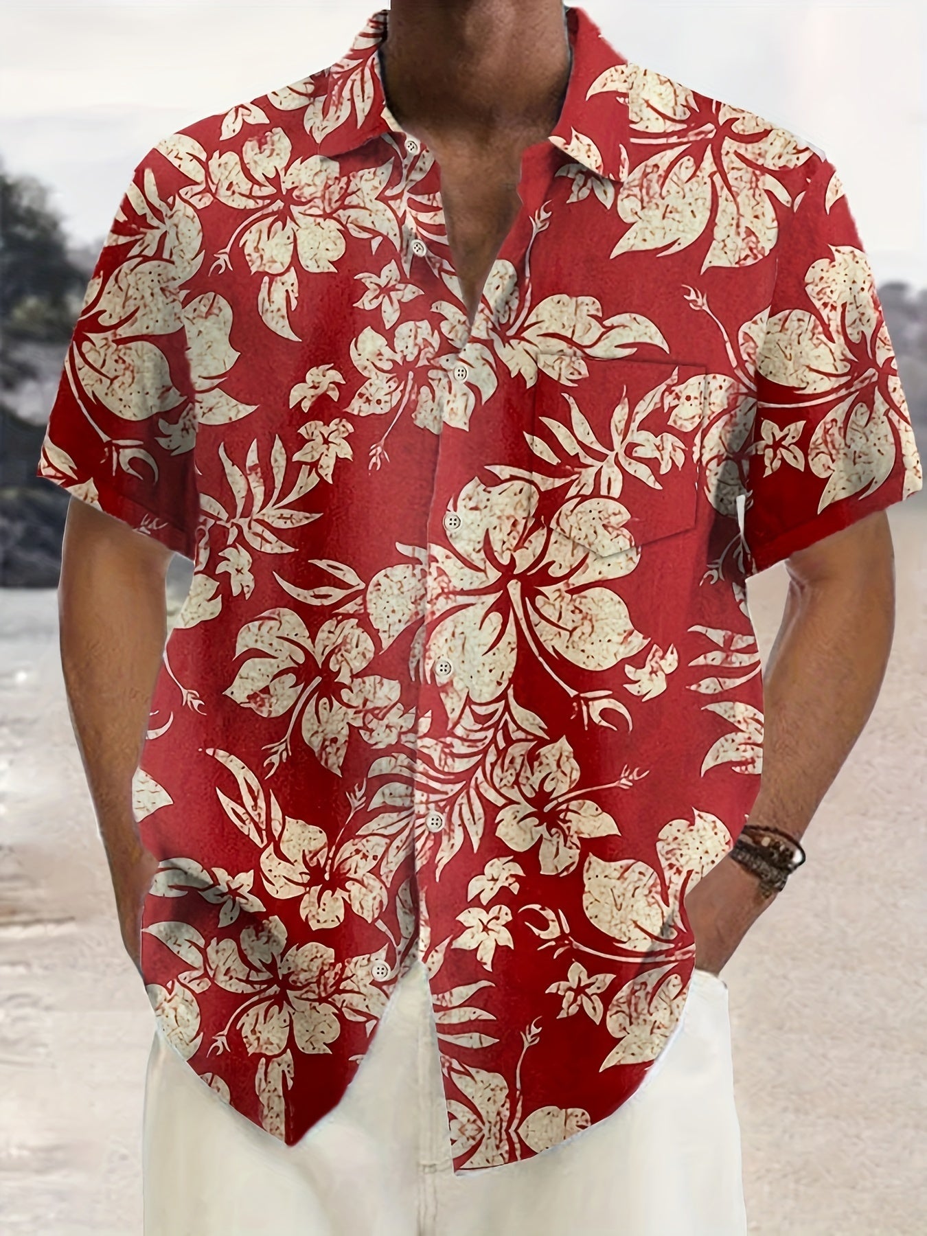 Herren Vintage Aloha Hemd mit Blumenmuster – Sommer Freizeit Kurzarmhemd