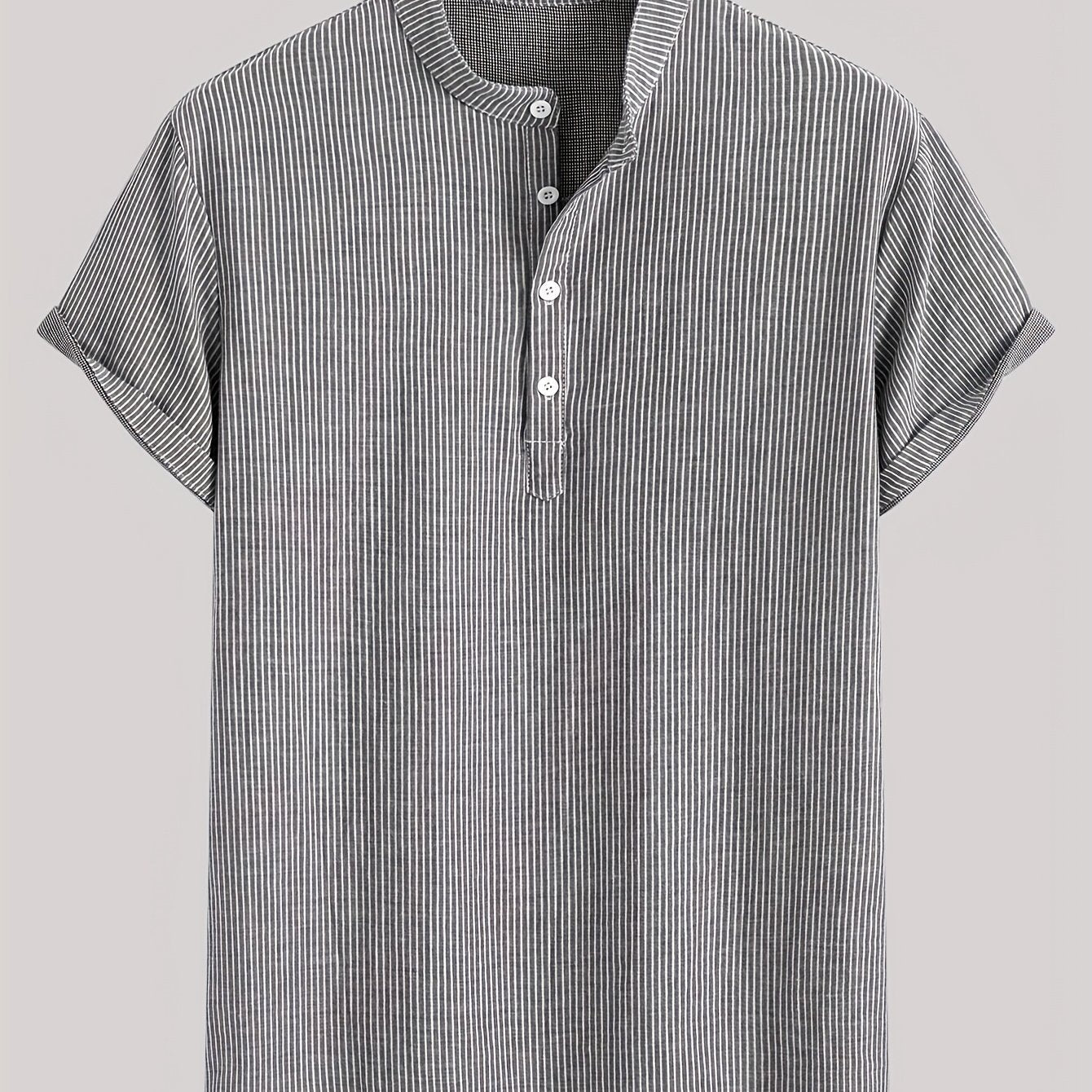 Men's Short Sleeve Henley Shirt with Stand Collar and Stripes – Modern Casual Shirt