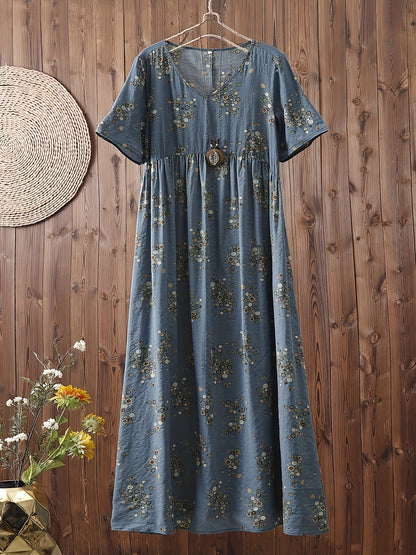 Women's Boho Maxi Dress with Floral Pattern and V-Neck, Casual, Summer, Plus Sizes
