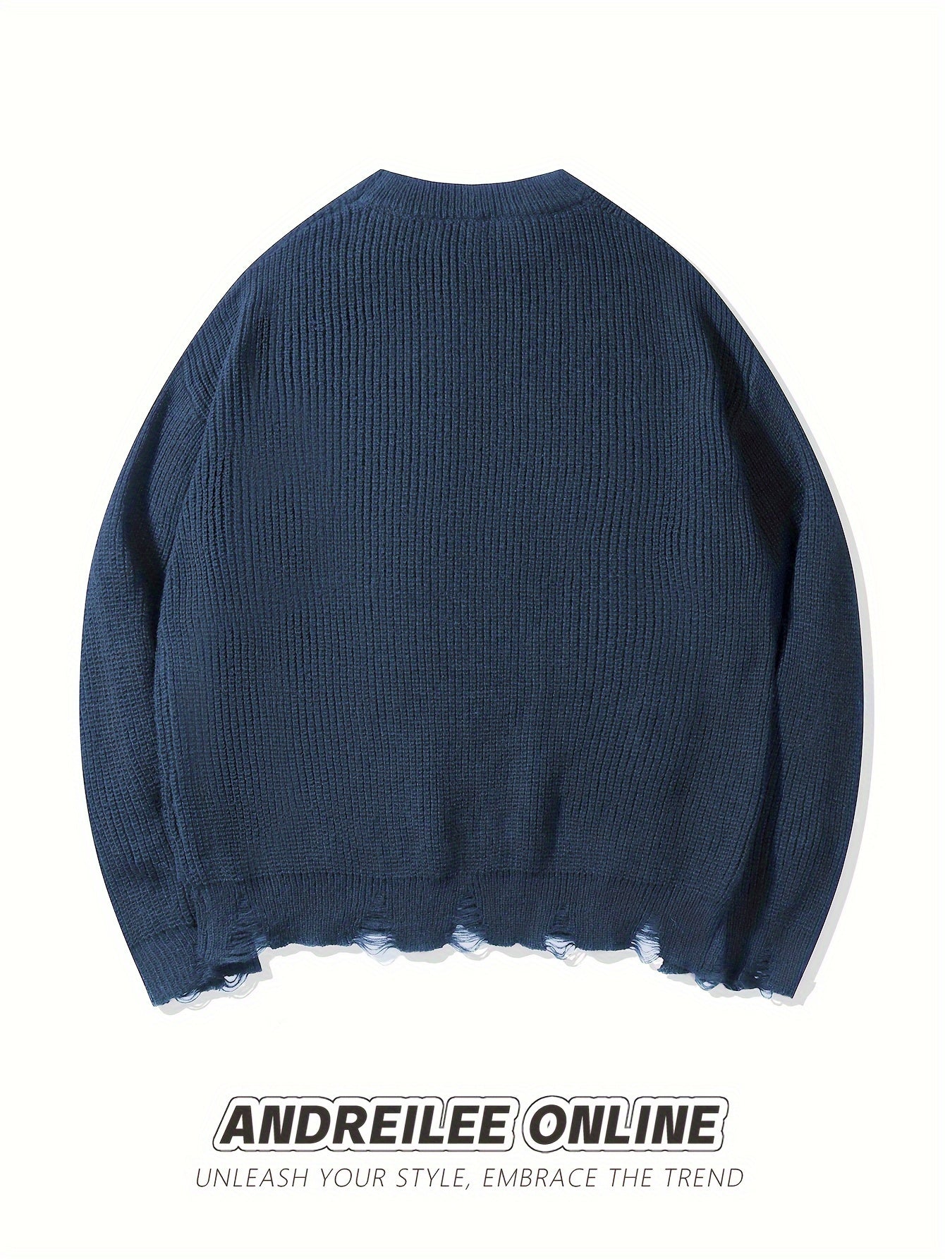 Unisex Strickpullover Schwarz mit Kreuzstich-Details und Destroyed-Effekt