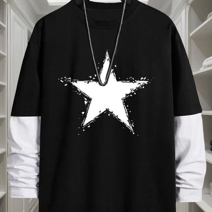Men’s long-sleeve T-shirt with star print and contrast sleeves