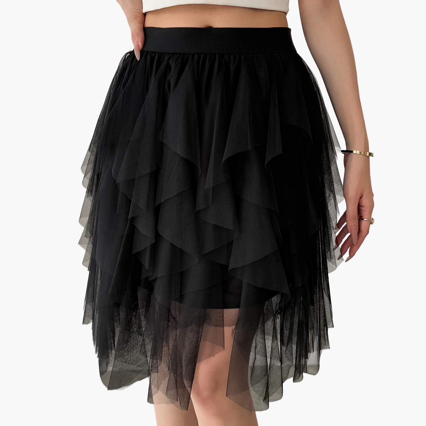 Damen Tüllrock mit Stufen-Design, Eleganter Lagenlook, Modisch für Freizeit und besondere Anlässe